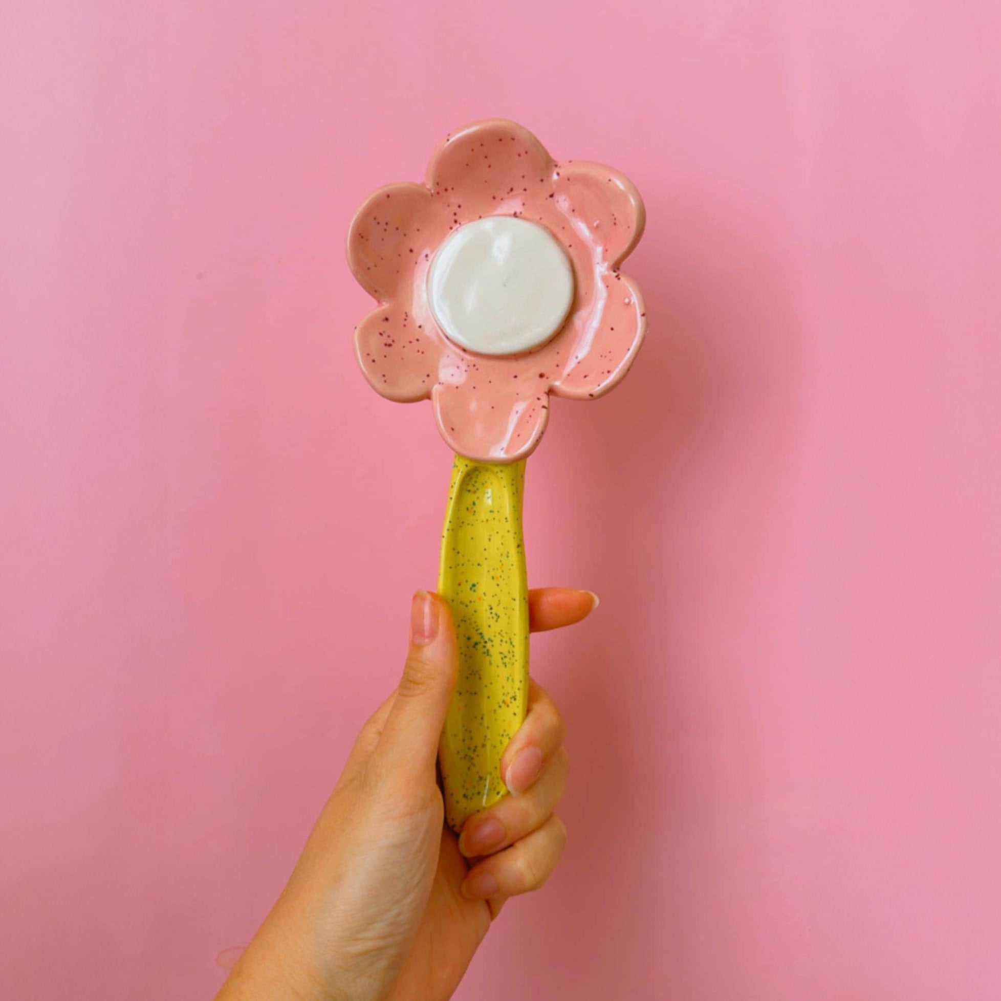 Pink Flower Spoon Rest | Handmade Original Design Aesthetic Kitchenware, Unique Spoon Holder