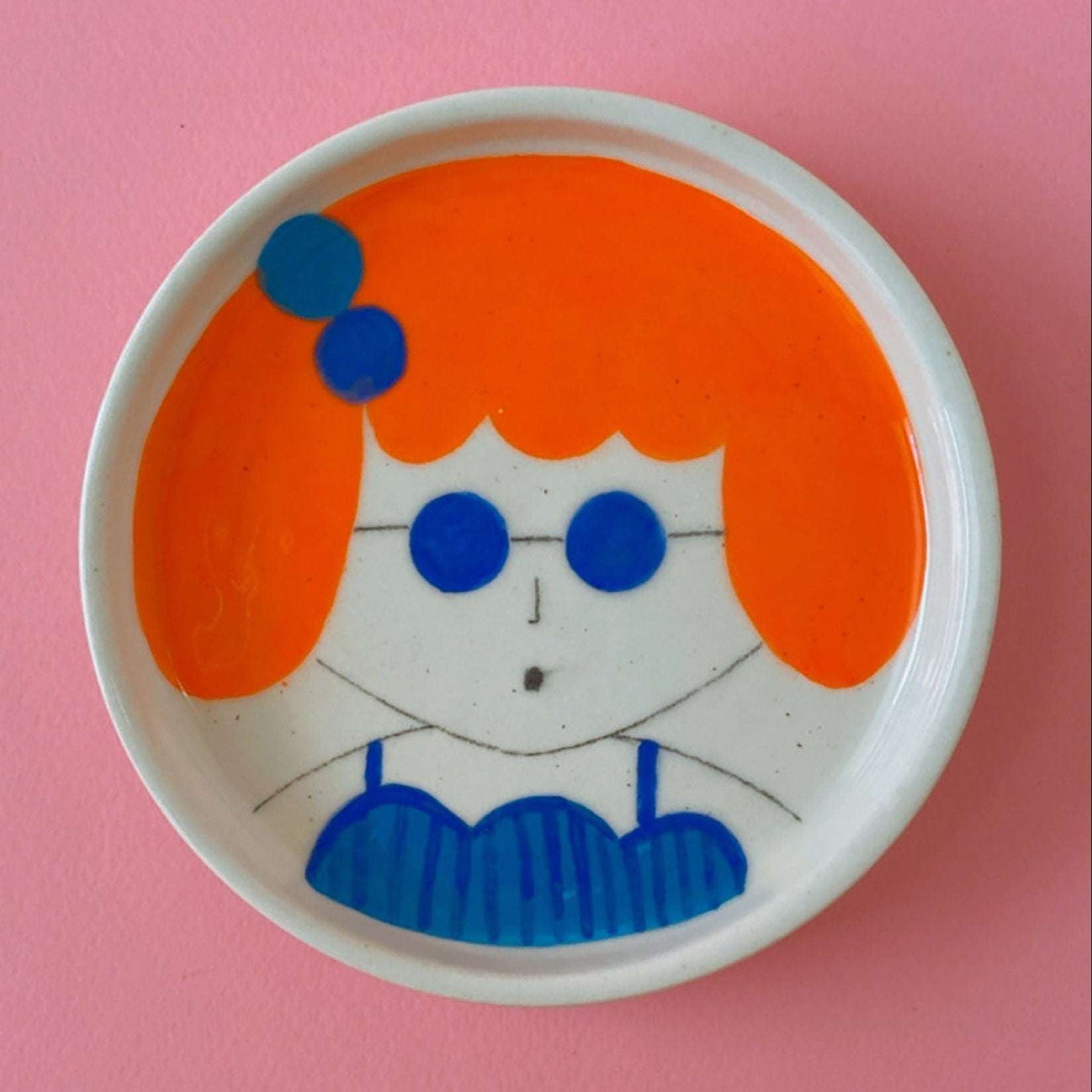 Mini Girl Plate | Handmade and Hand painted Ceramic Coaster, Unique Wall Decor