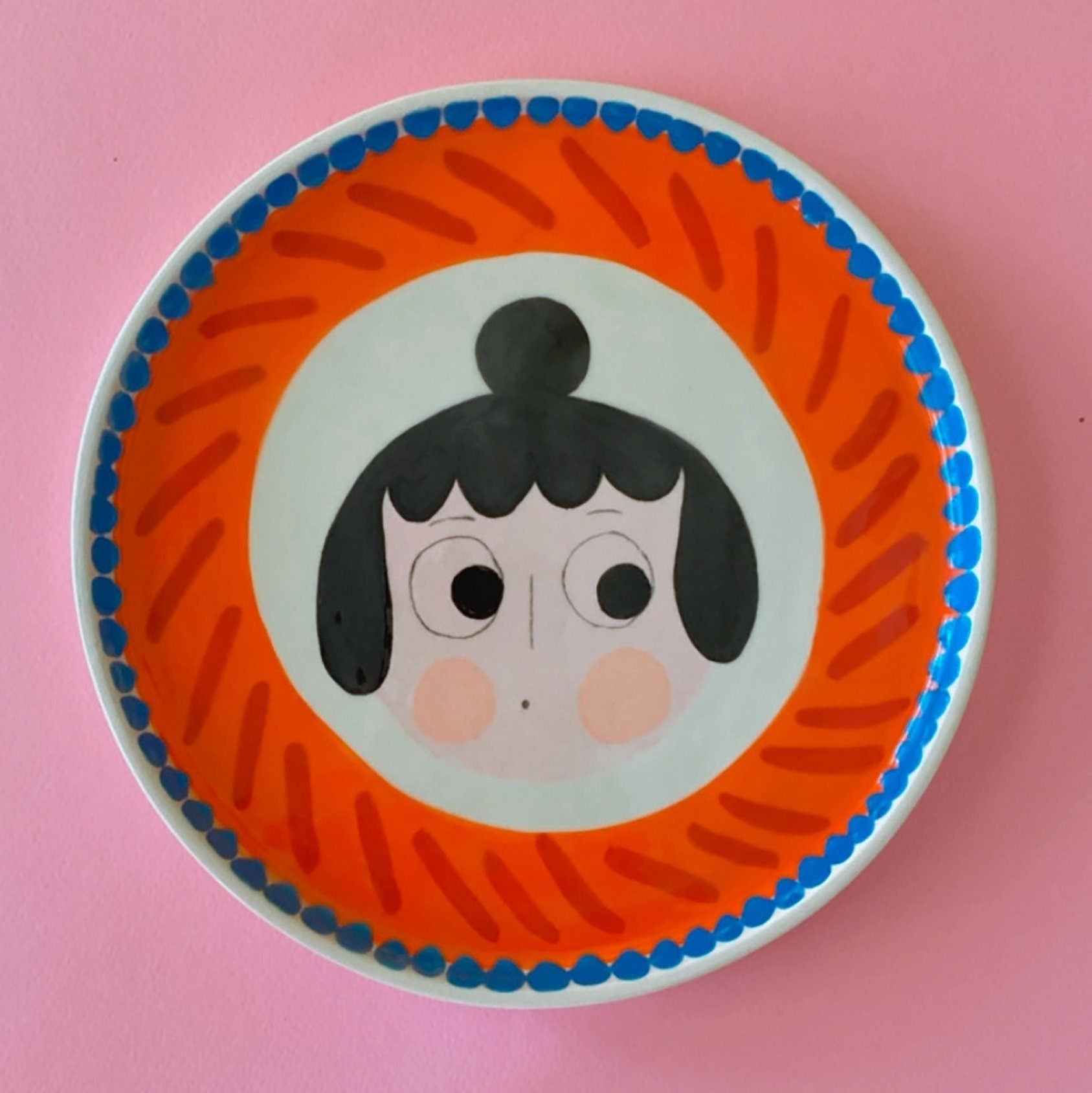 Bun Girl / Handmade Ceramic Plate, Cool Wall Plate, Unique Serving Plate, Cute Plate