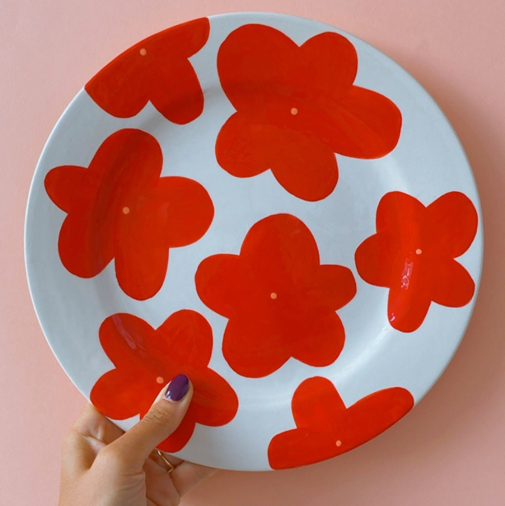 Bloom Ceramic Plate | Unique Handmade Wall Decor, Unique Design Serving Plate, Aesthetic Hand-painted Kitchenware