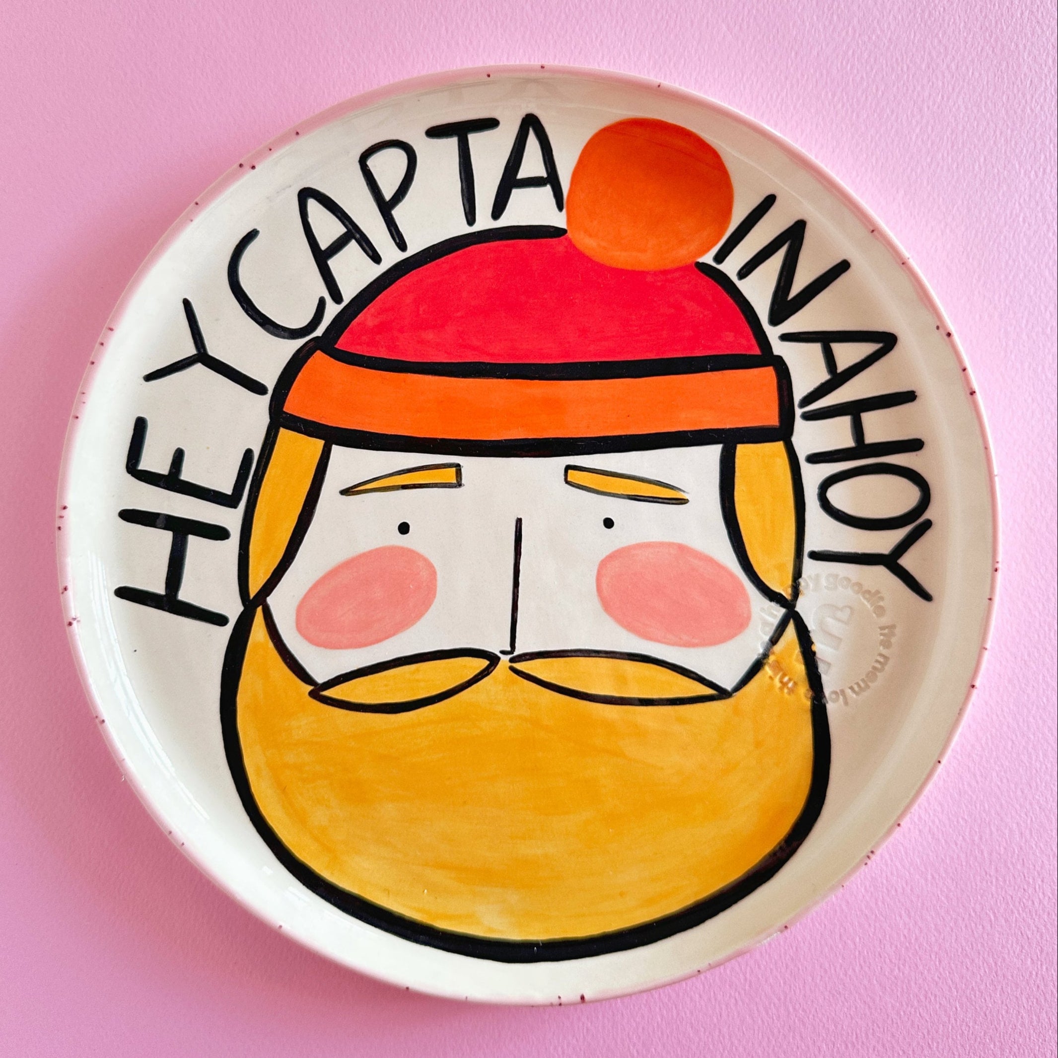 HEY Captain Serving Plate | Handmade & Hand painted Ceramic Wall Decor | Original Design Aesthetic Kitchenware
