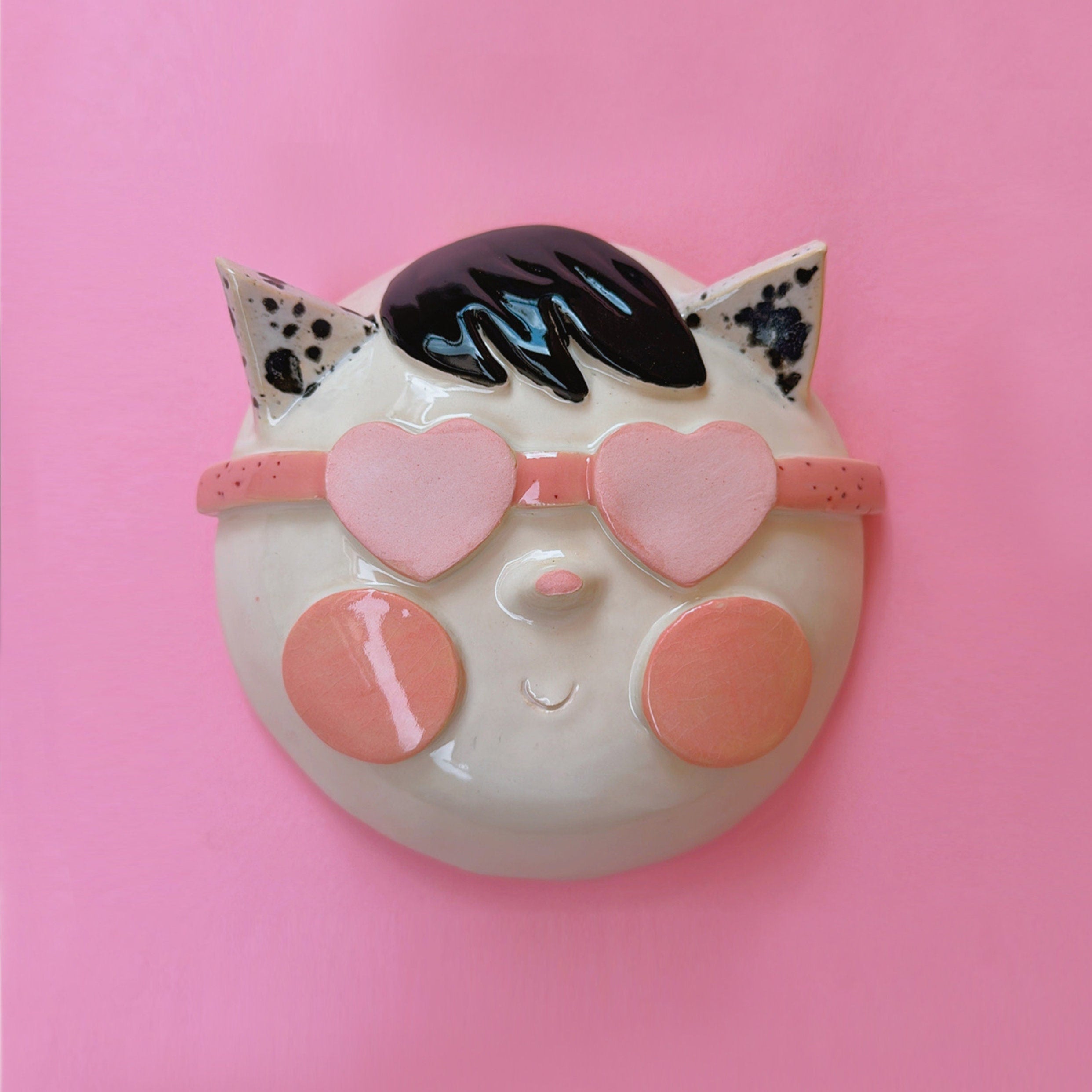 Ceramic Cat Wall Decor | Handmade Glazed Ceramic Wall Hanging, Original Design Wall Mask for Home Decoration