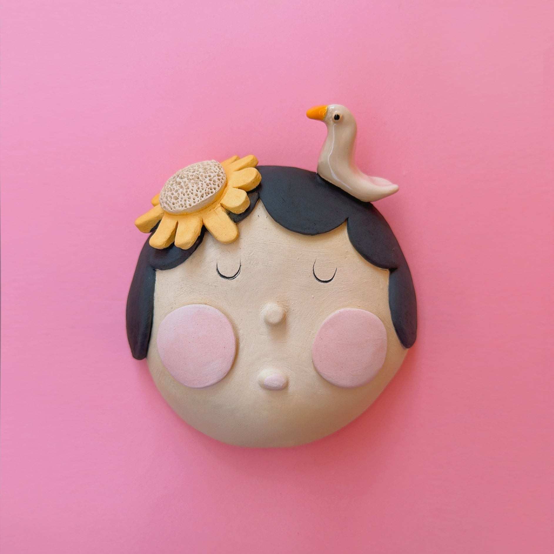 The Bird Wall Decoration | Handmade Glazed Ceramic Wall Decoration | Original Design Wall Mask for Living Room | Minimalist Wall Hanging