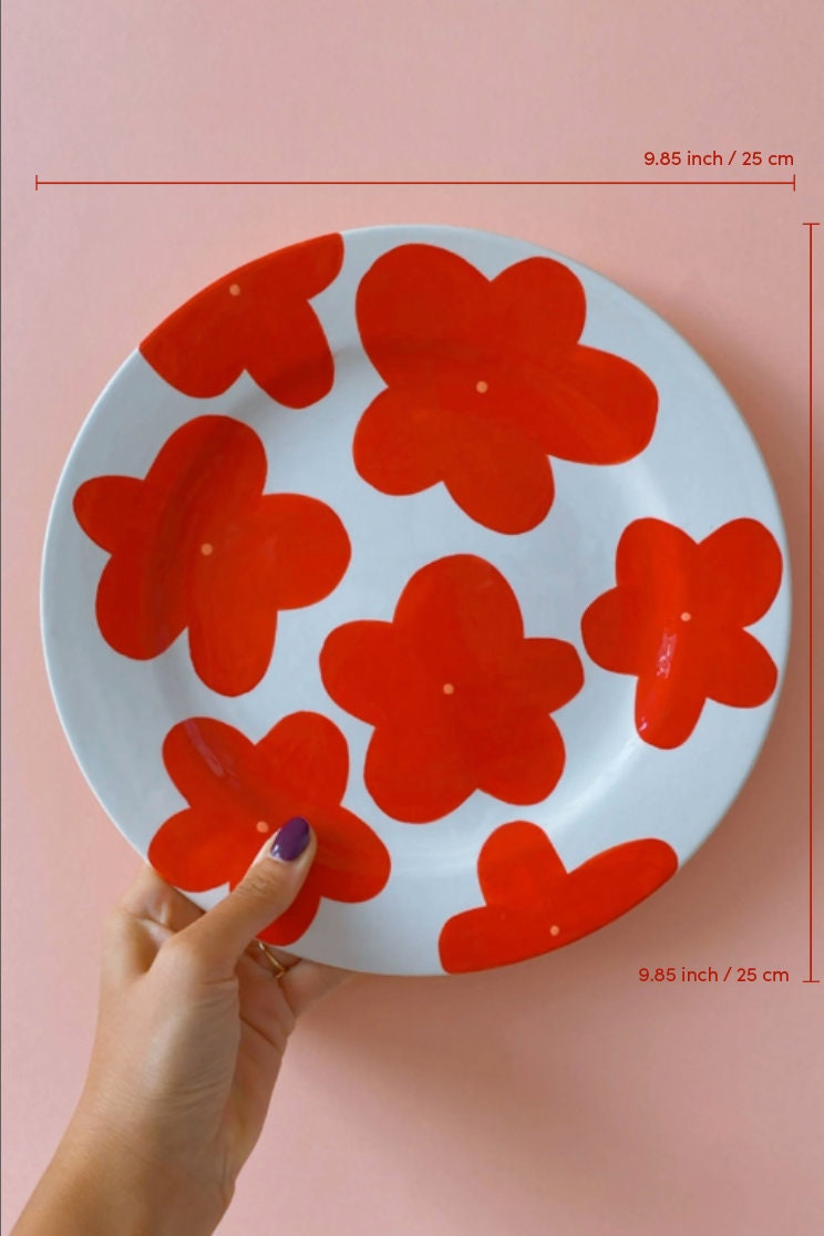 Bloom Ceramic Plate | Unique Handmade Wall Decor, Unique Design Serving Plate, Aesthetic Hand-painted Kitchenware