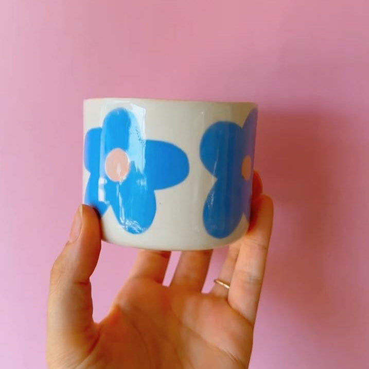 Blue Flower Coffee Mug | Handmade Ceramic Coffee Cup, Unique Design Aesthetic Kitchenware