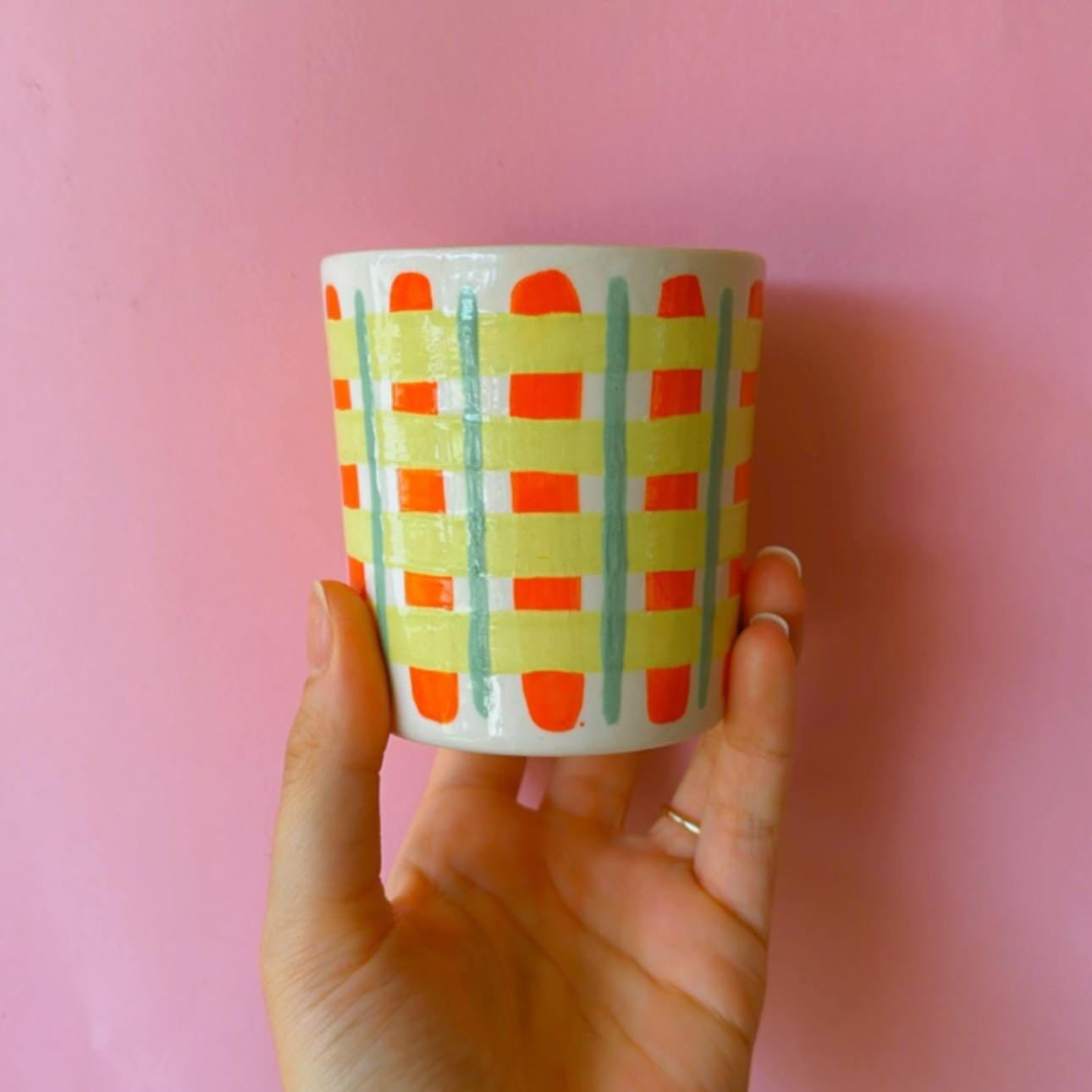 Checkered Mug | Handmade Ceramic Aesthetic Kitchenware, Hand-painted Coffee Cup