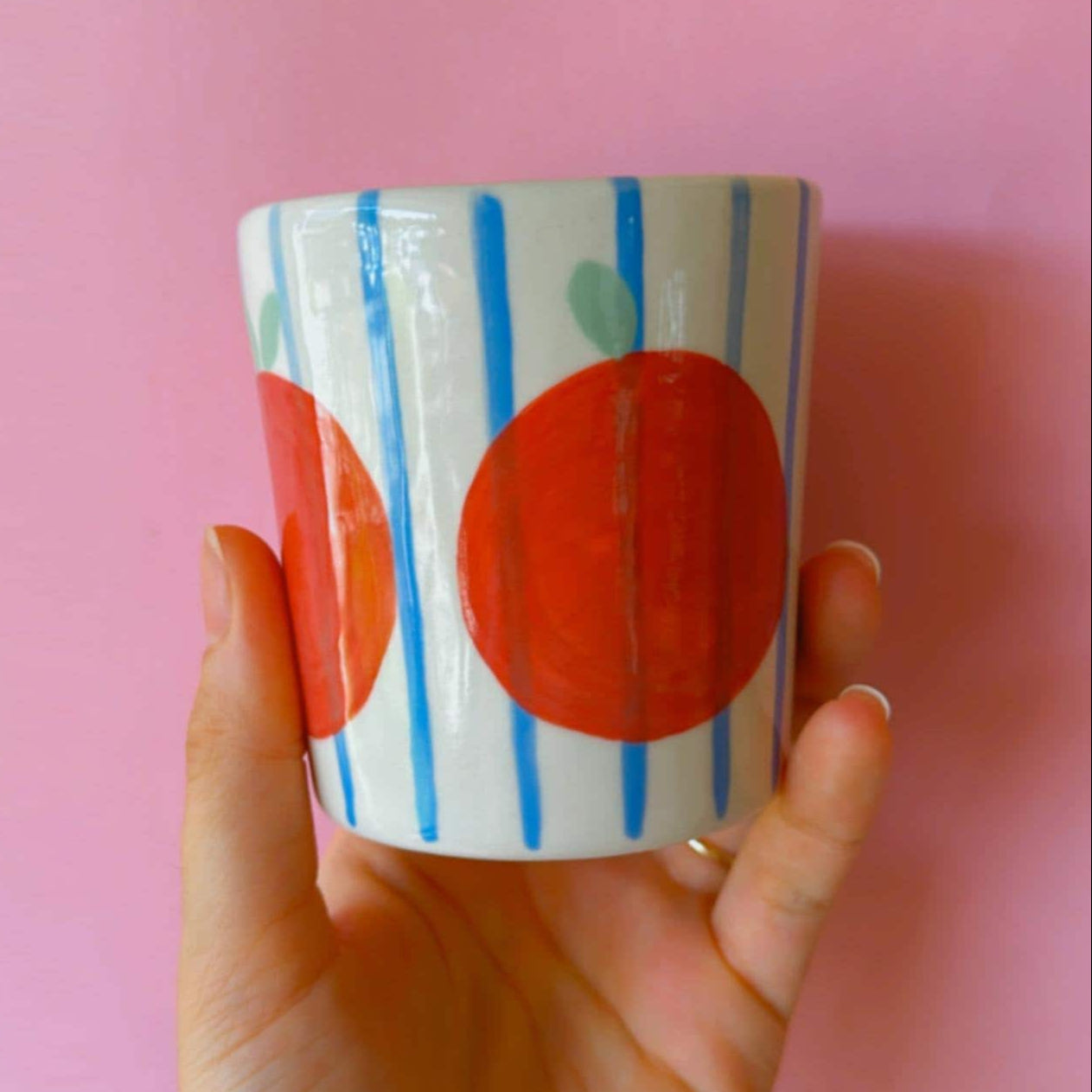 Handmade Apple Mug | Ceramic Coffee Cup, Hand-Drawn with Brush Pottery Coffee Cup, Unique Design Aesthetic Kitchenware, Home Decoration Gift