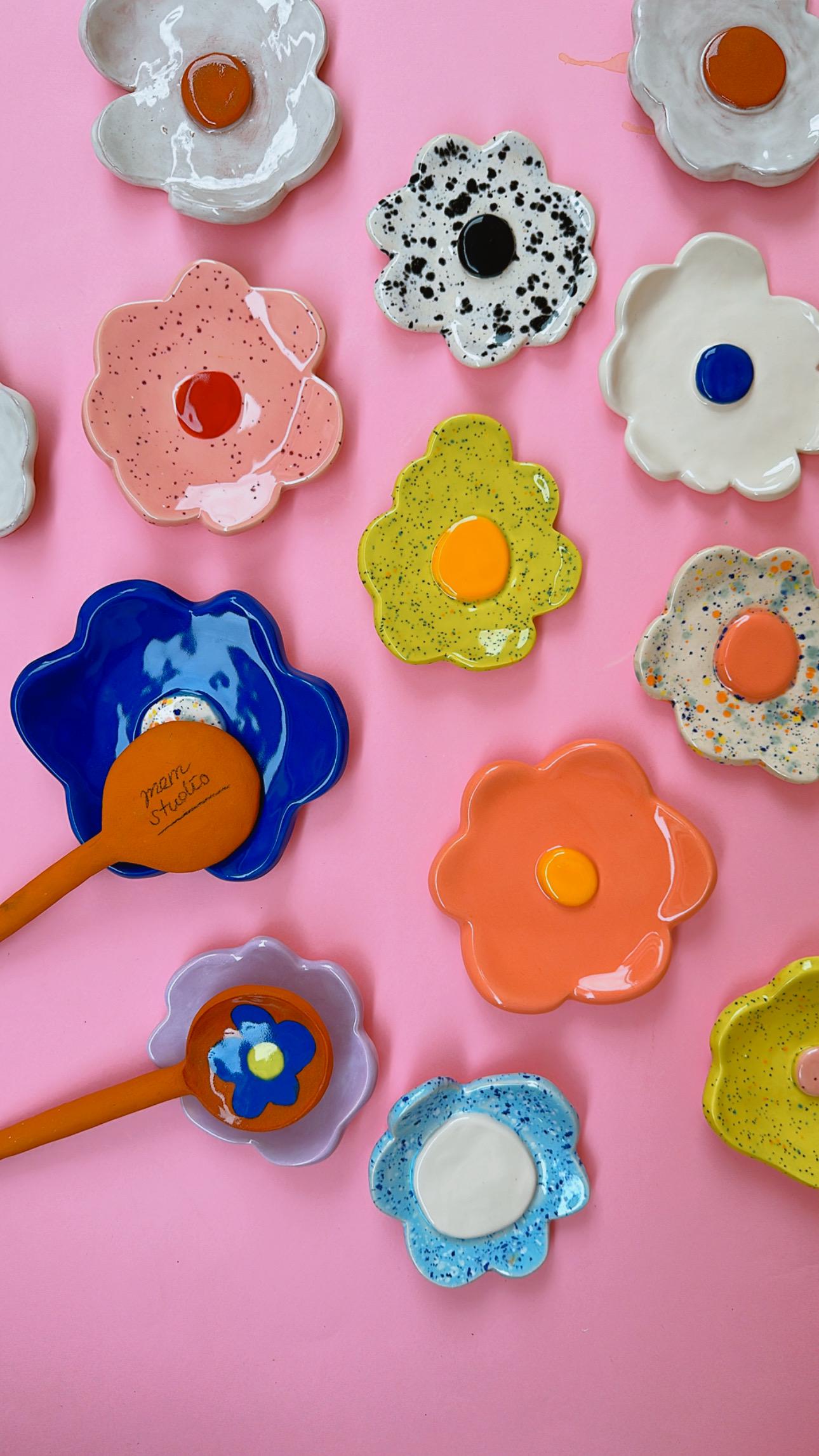 Hand Made Pink Flower Spoon Rest Spoon Holder