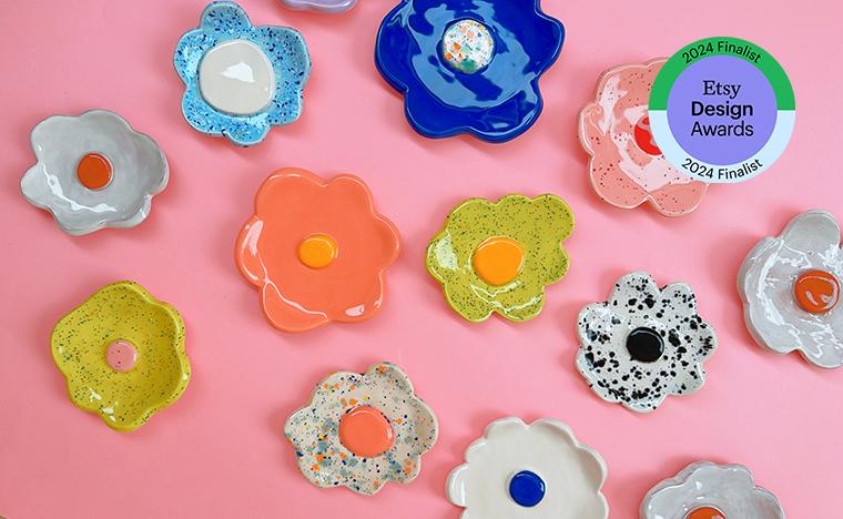 Pink Flower Spoon Rest | Handmade Original Design Aesthetic Kitchenware, Unique Spoon Holder